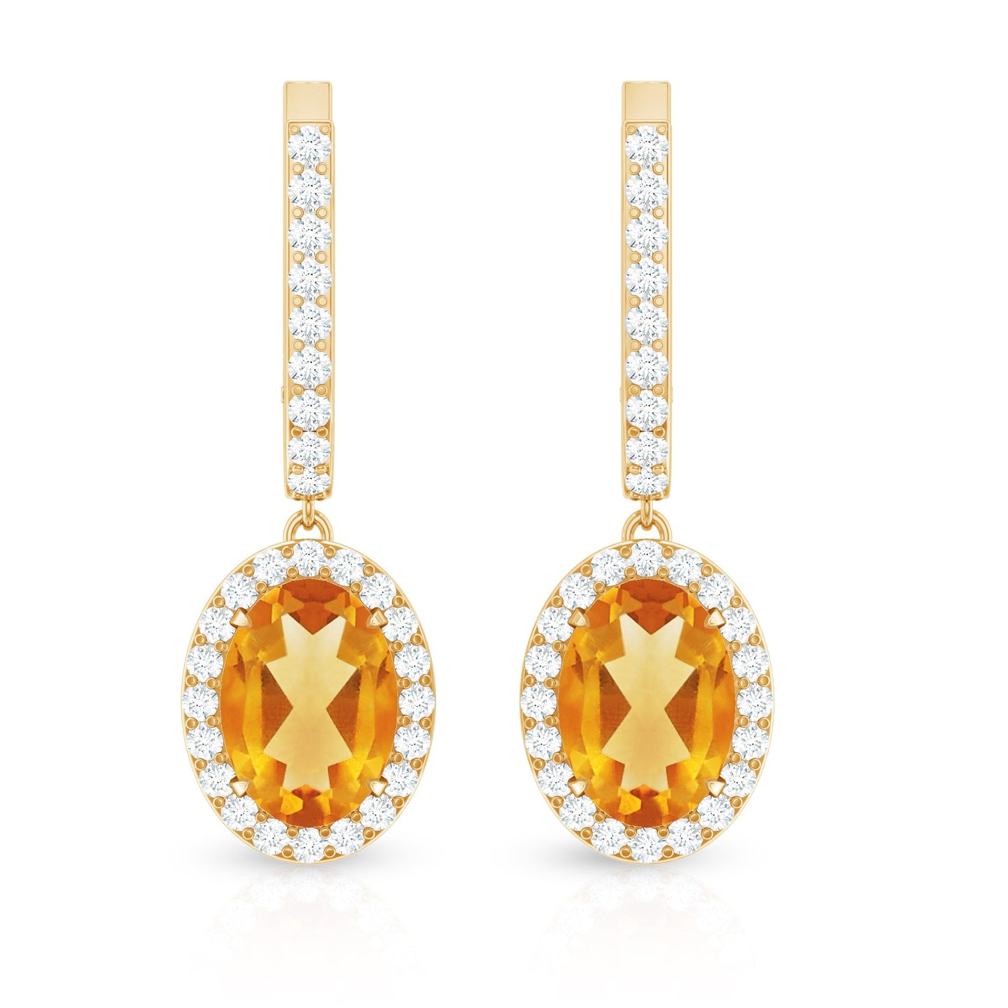 Genuine 2.2 Carat Oval Citrine Drop Earrings with Latch Back