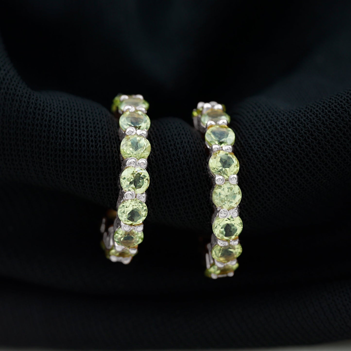 Natural Round Shape Peridot Hoop Earrings For Women
