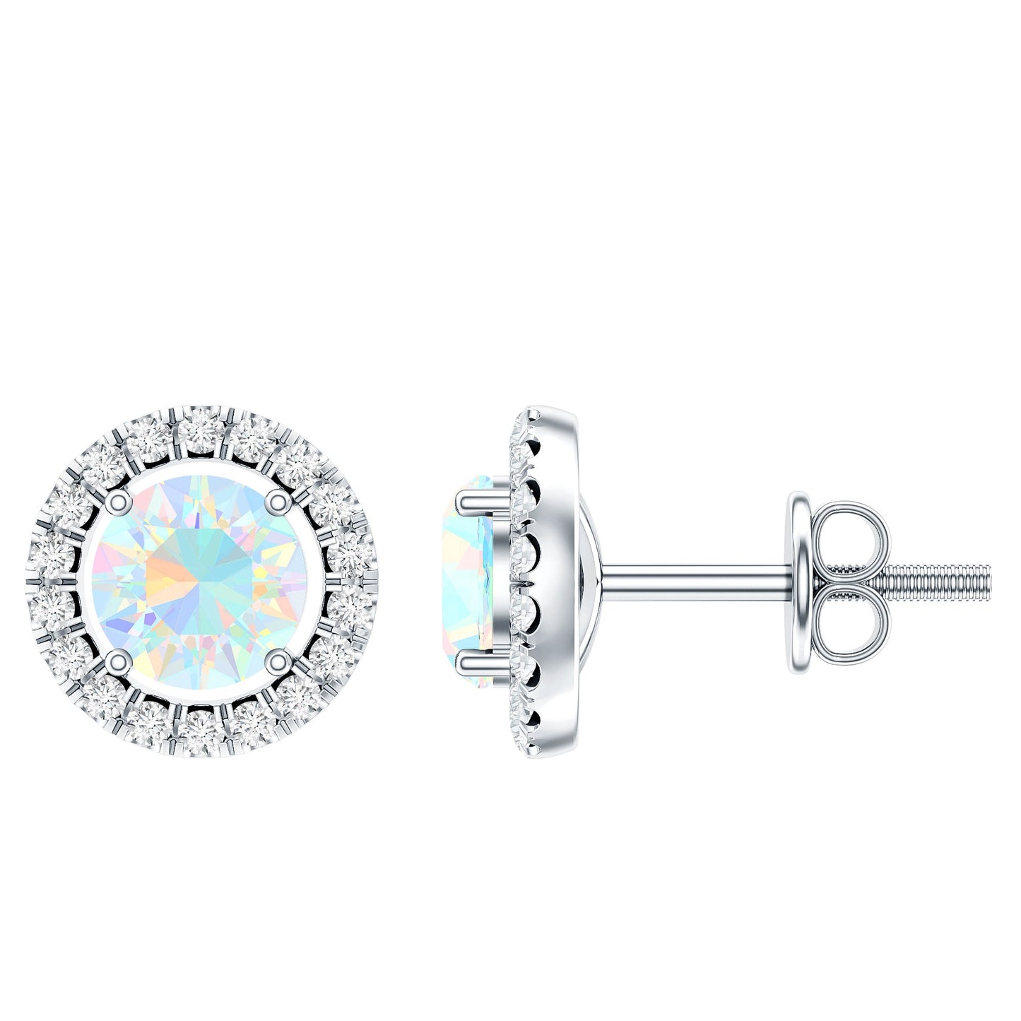 Round Ethiopian Opal and Diamond Halo Stud Earrings