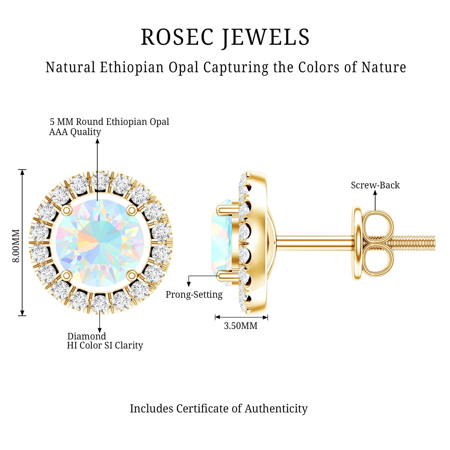 Round Ethiopian Opal and Diamond Halo Stud Earrings