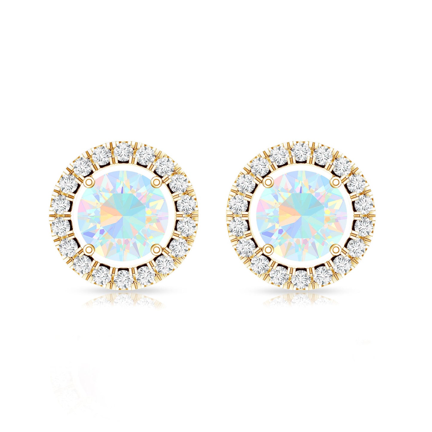 Round Ethiopian Opal and Diamond Halo Stud Earrings