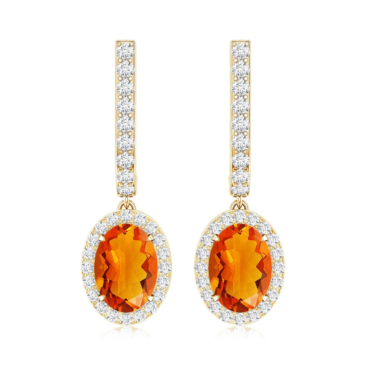 1.3 Carat Natural Oval Fire Opal Diamond Drop Earrings with Latch Back