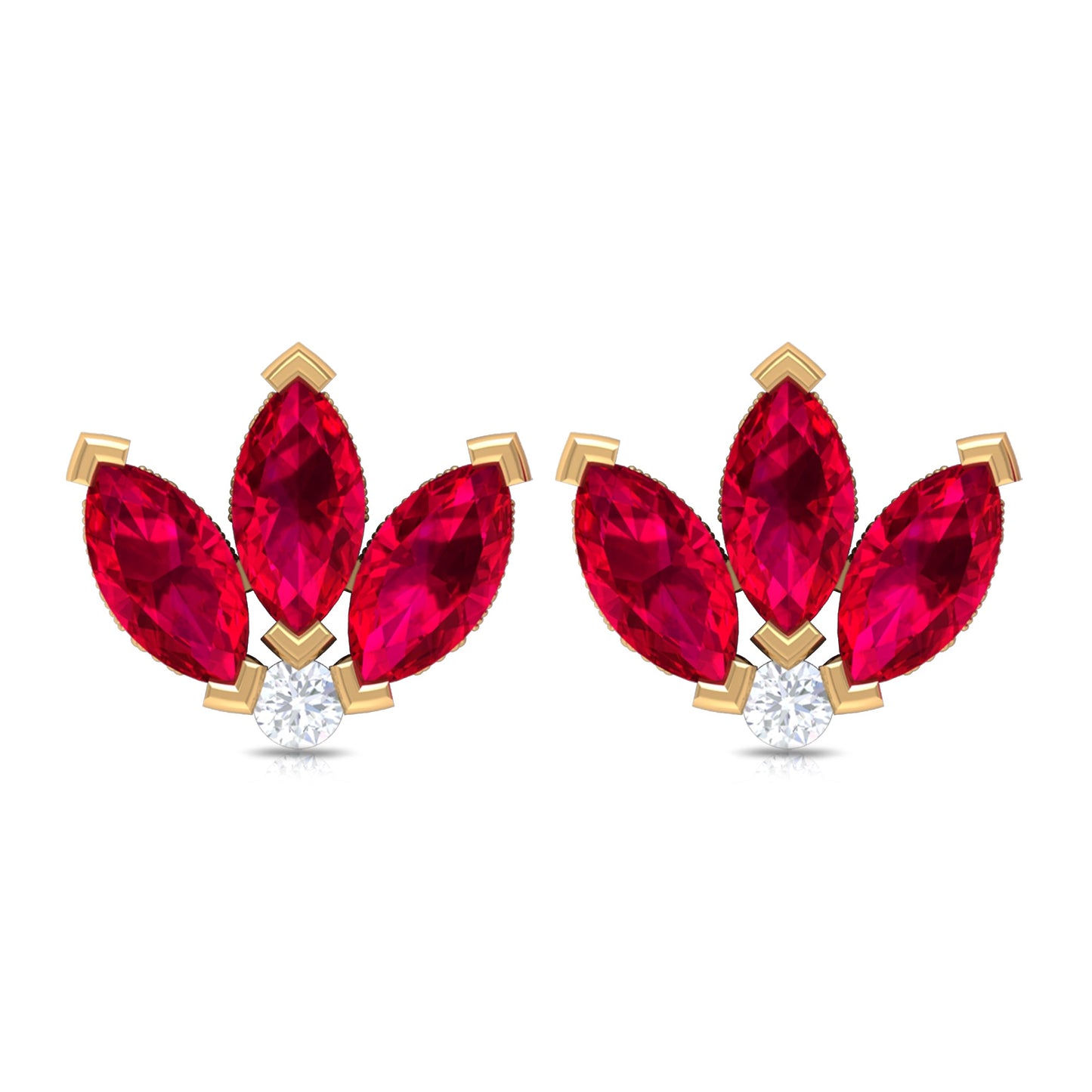 Lab Created Ruby Lotus Stud Earrings with Diamond