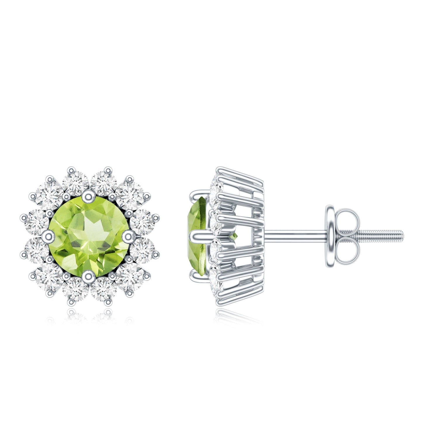 Natural 1 Carat Peridot Earrings with Diamond Halo for Women