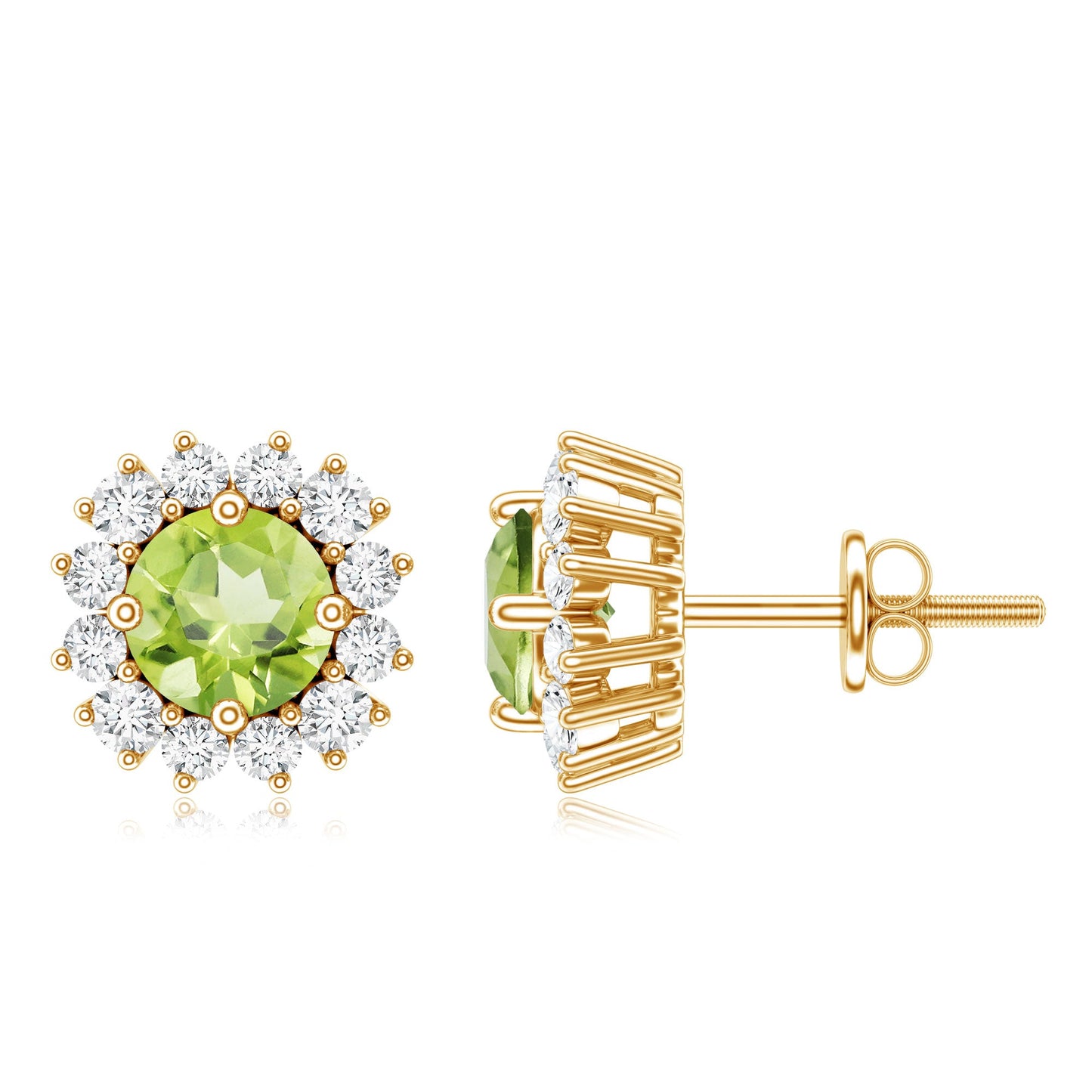 Natural 1 Carat Peridot Earrings with Diamond Halo for Women