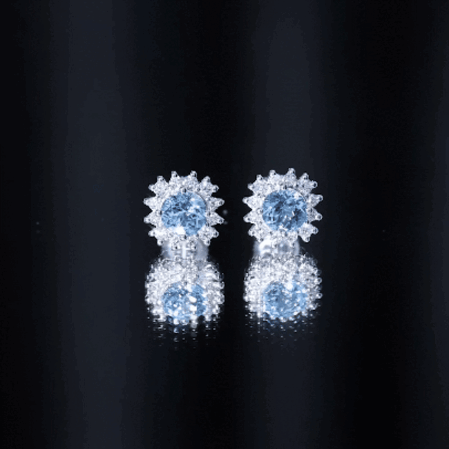 Certified Aquamarine and Diamond Halo Stud Earrings