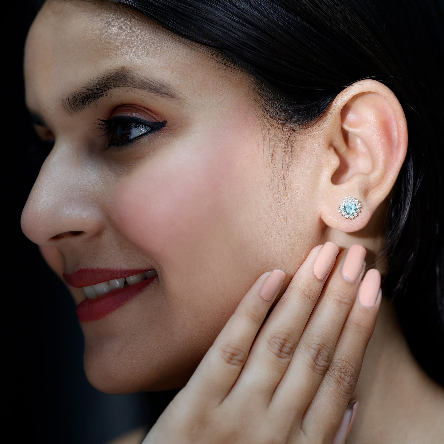 Certified Aquamarine and Diamond Halo Stud Earrings