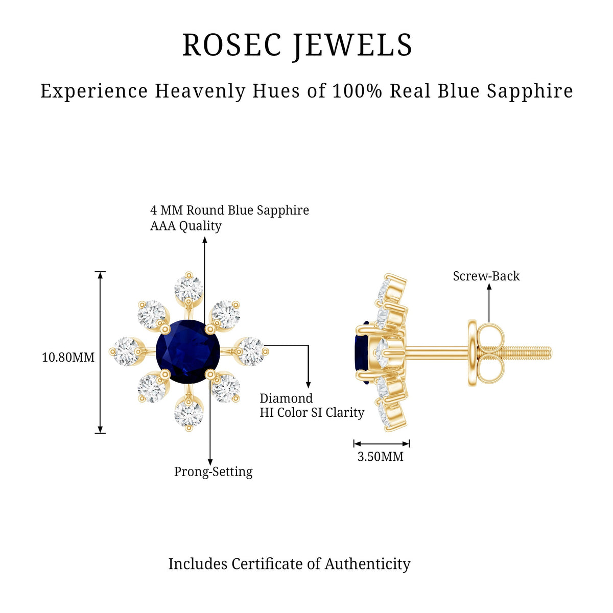 Real Blue Sapphire Snowflake Earrings with Diamond