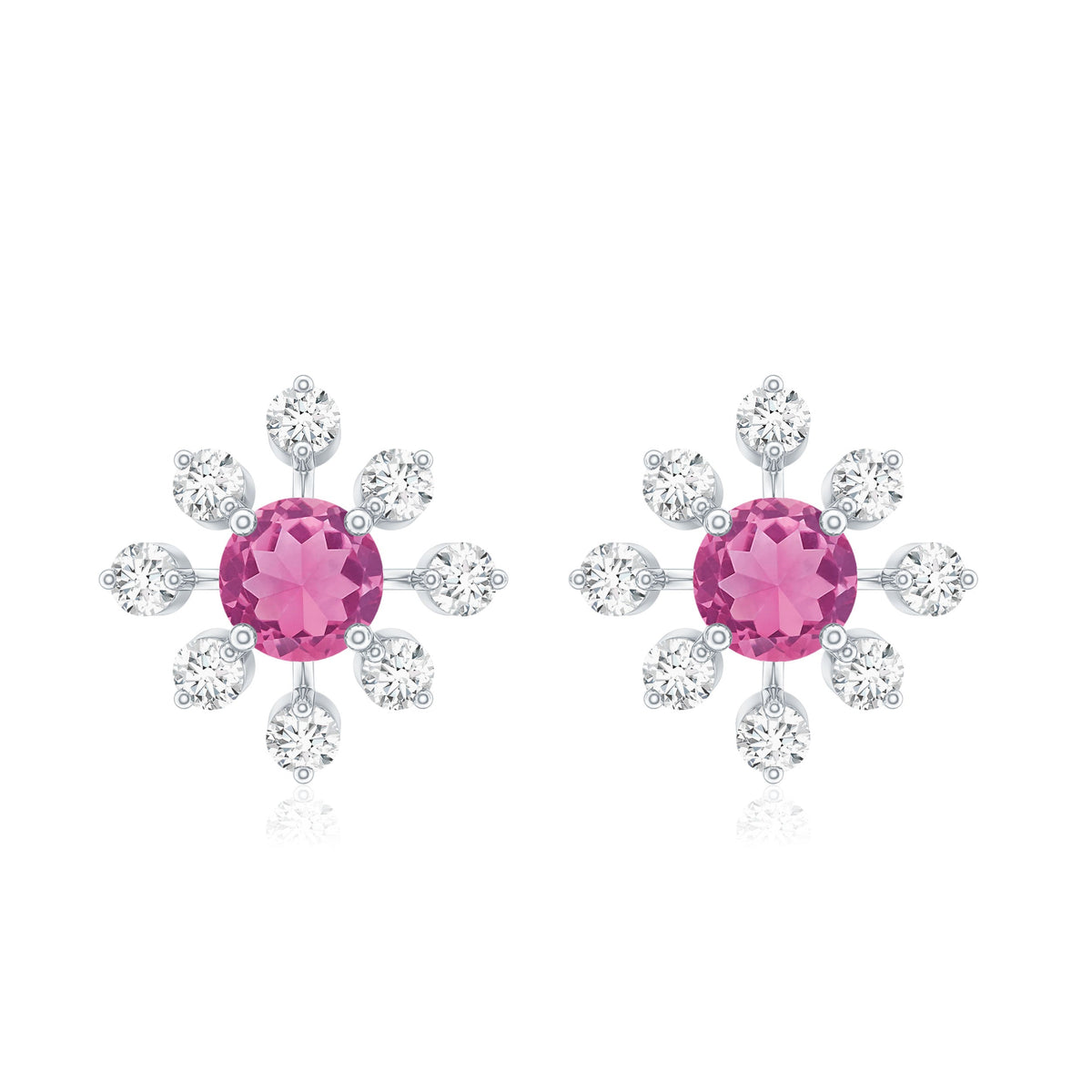 Natural Pink Tourmaline Flower Stud Earrings with Diamond