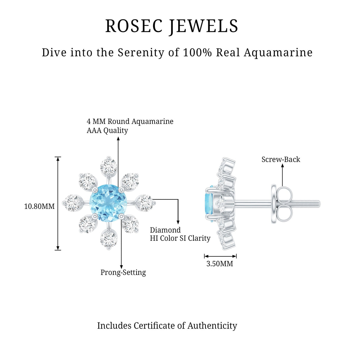 Certified Real Aquamarine Snowflake Earrings with Diamond