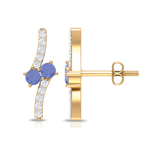 Real Tanzanite and Diamond Stud Earrings with Certificate
