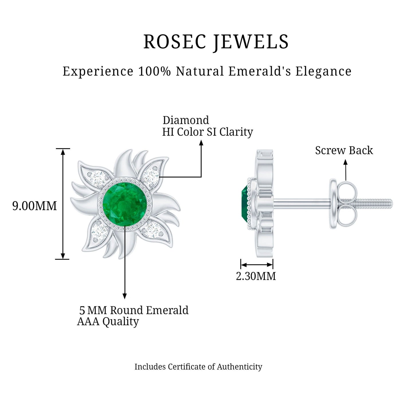 0.99 Carat Round Emerald and Diamond Sunburst Stud Earrings