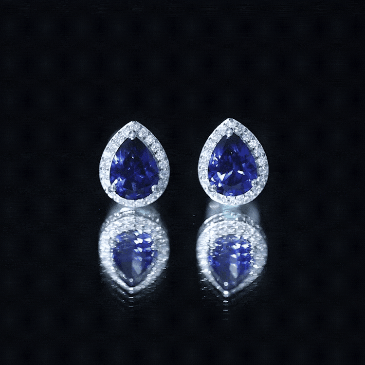 Lab Grown Blue Sapphire Teardrop Stud Earrings With Diamond Halo