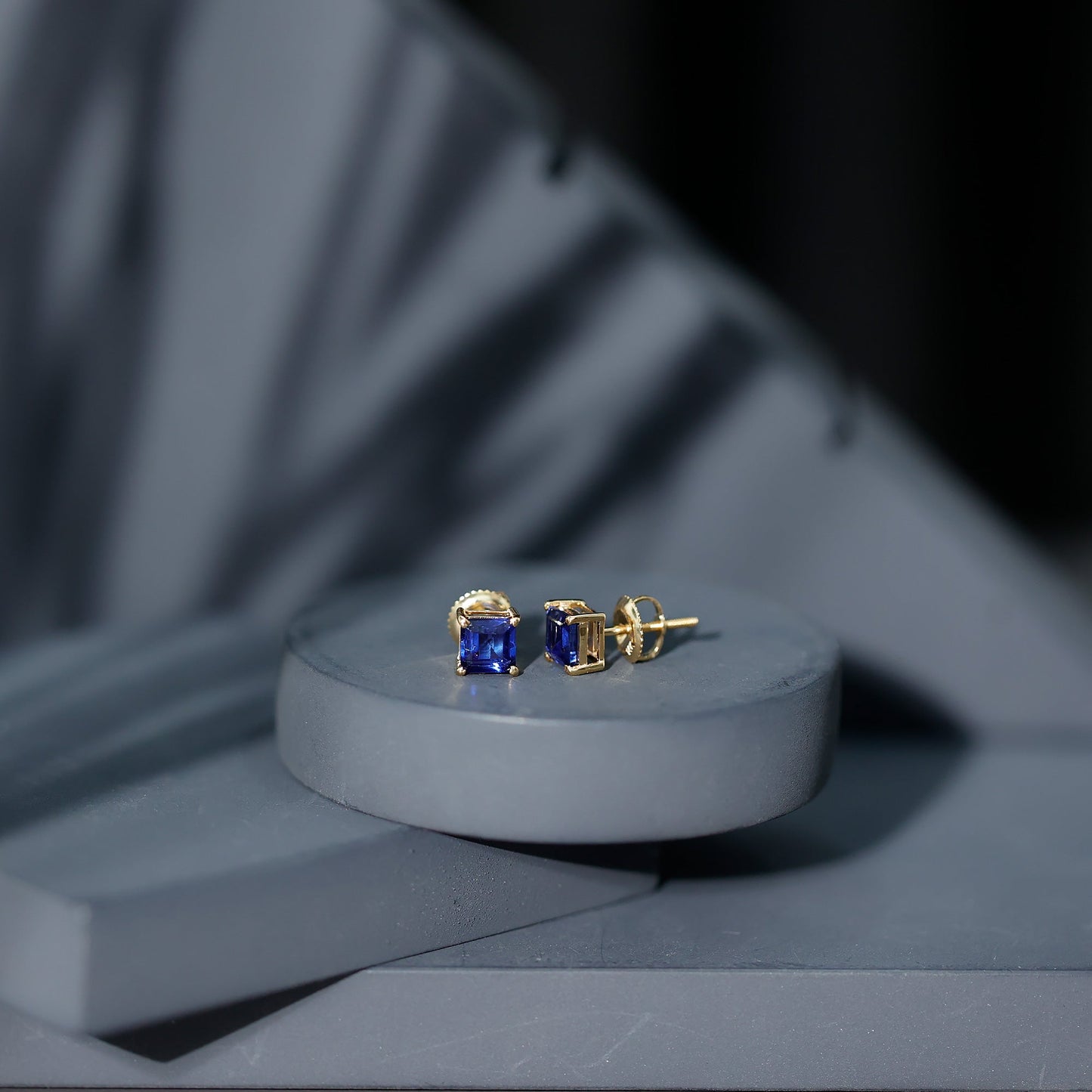 1.4 Carat Princess Cut Lab Created Blue Sapphire Solitaire Stud Earrings