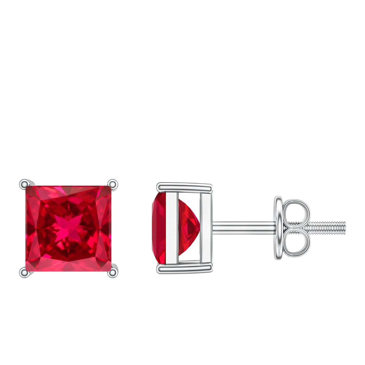 3 Carat Princess Cut Lab Created Ruby Solitaire Stud Earrings