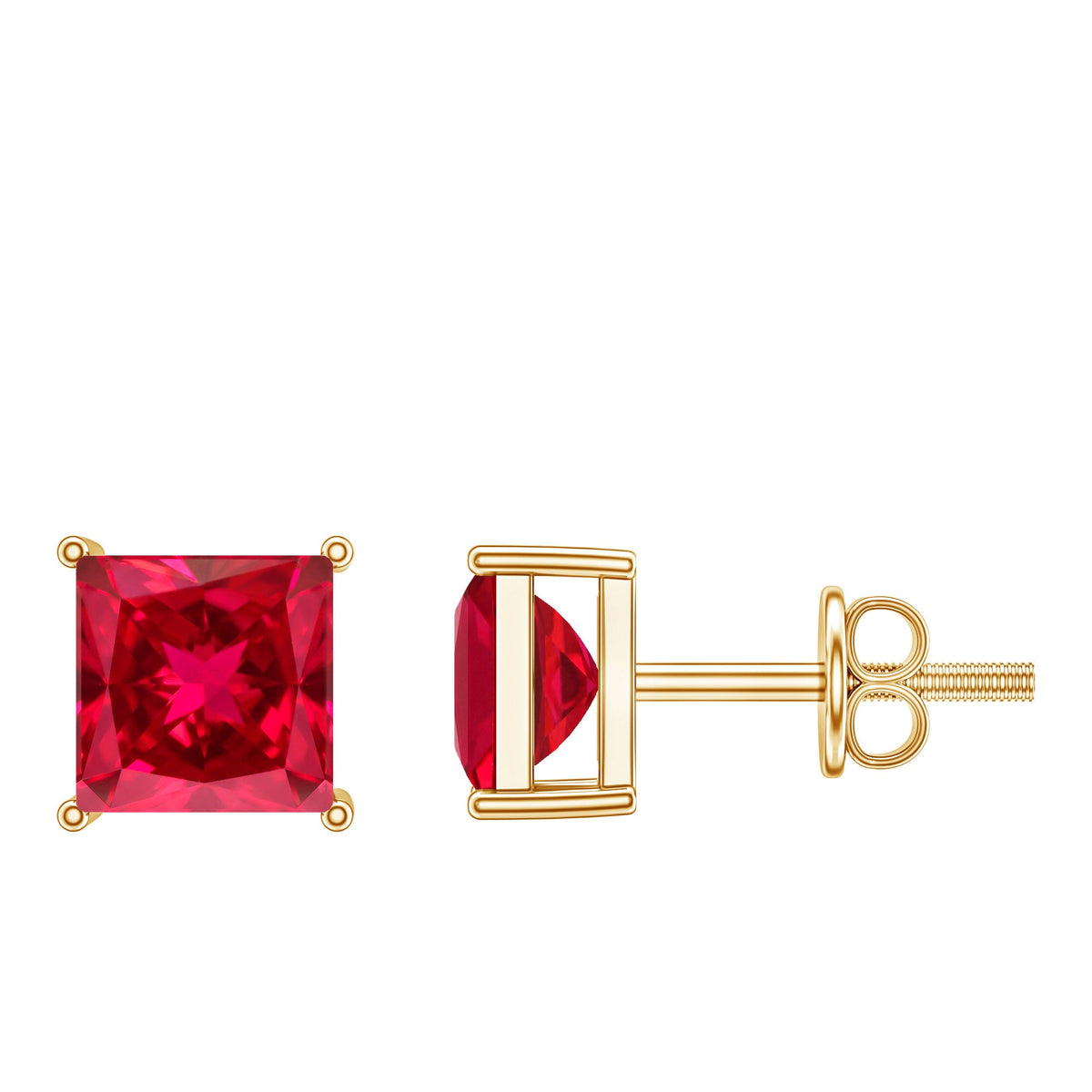 3 Carat Princess Cut Lab Created Ruby Solitaire Stud Earrings