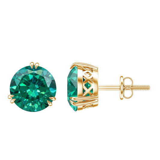 4.3 Carat Lab Created Emerald Solitaire Stud Earrings in Double Claw Setting