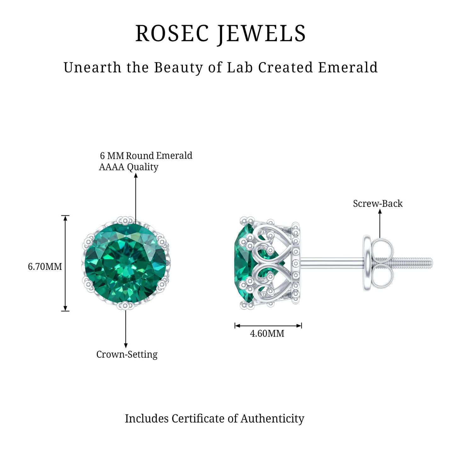 Solitaire Lab Created Emerald Stud Earrings in Crown Setting