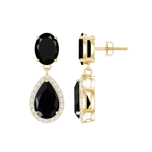 1.7 Carat Lab Created Black Diamond Classic Teardrop Earrings with Diamond Halo