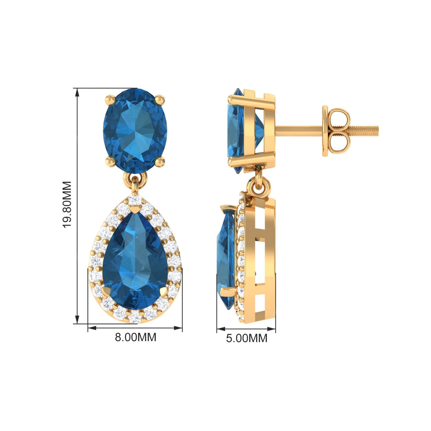 2.3 Carat London Blue Topaz and Diamond Dangle Drop Earrings