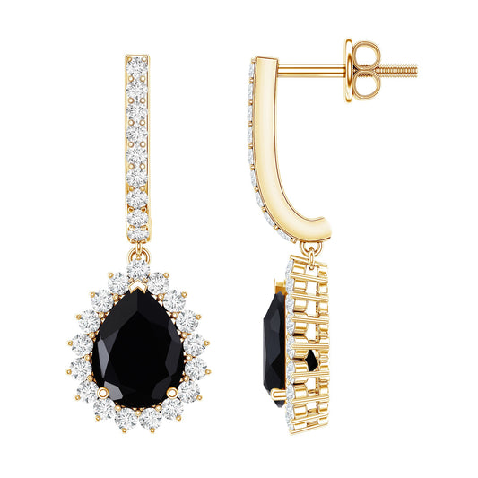Black Onyx and Moissanite Bridal Teardrop Earrings