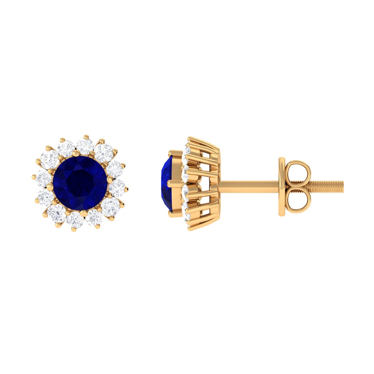 0.8 Carat Natural Blue Sapphire and Diamond Halo Stud Earrings