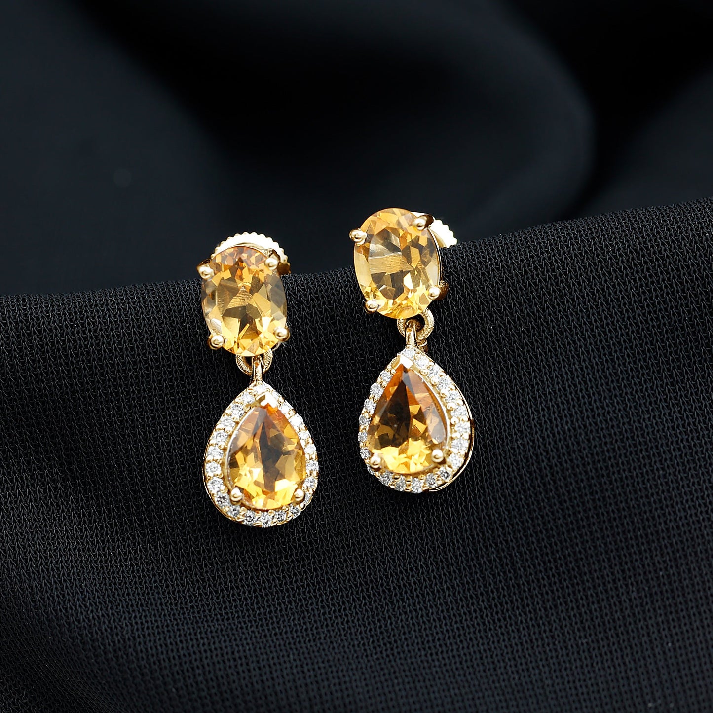 Natural 2 Carat Citrine and Diamond Teardrop Earrings