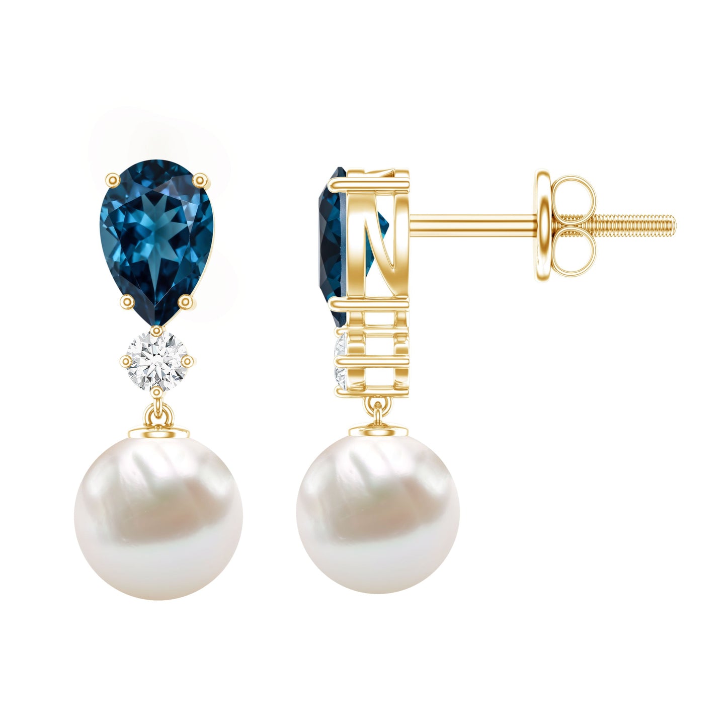 Genuine Freshwater Pearl Drop Earrings With London Blue Topaz