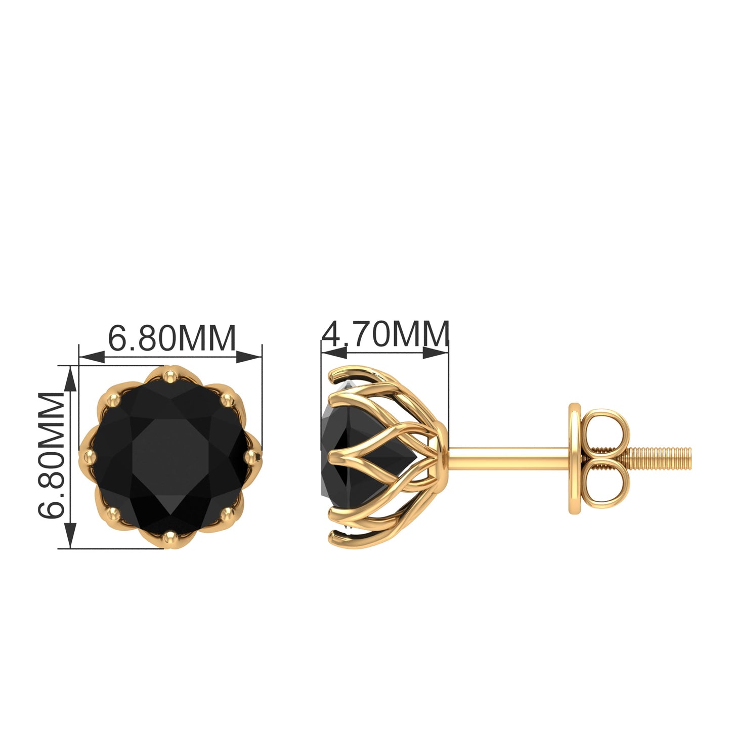 Solitaire 2.6 Carat Lab Created Black Diamond Stud Earrings in Decorative Setting