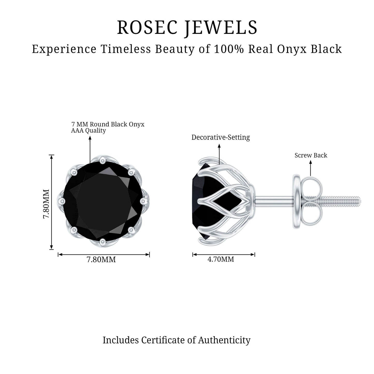 Natural 2.4 Carat Black Onyx Earrings with Screw Back