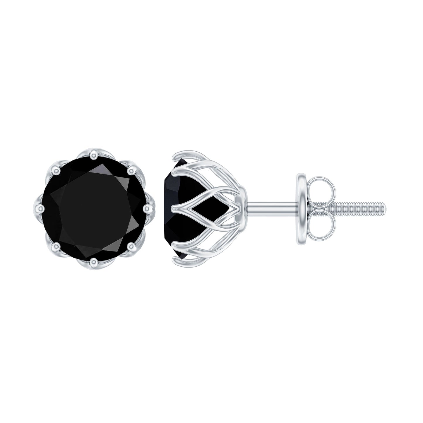 Genuine 3 Carat Black Spinel Stud Earrings with Screw Back