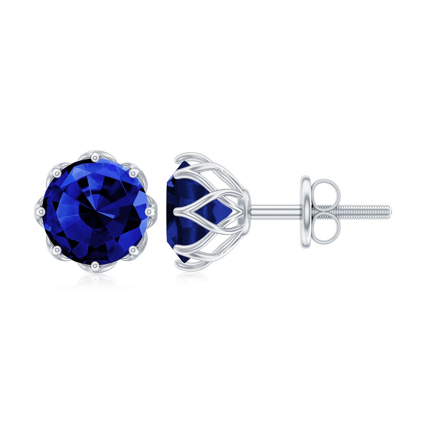 Round Lab Created Blue Sapphire Stud Earrings in Decorative Setting