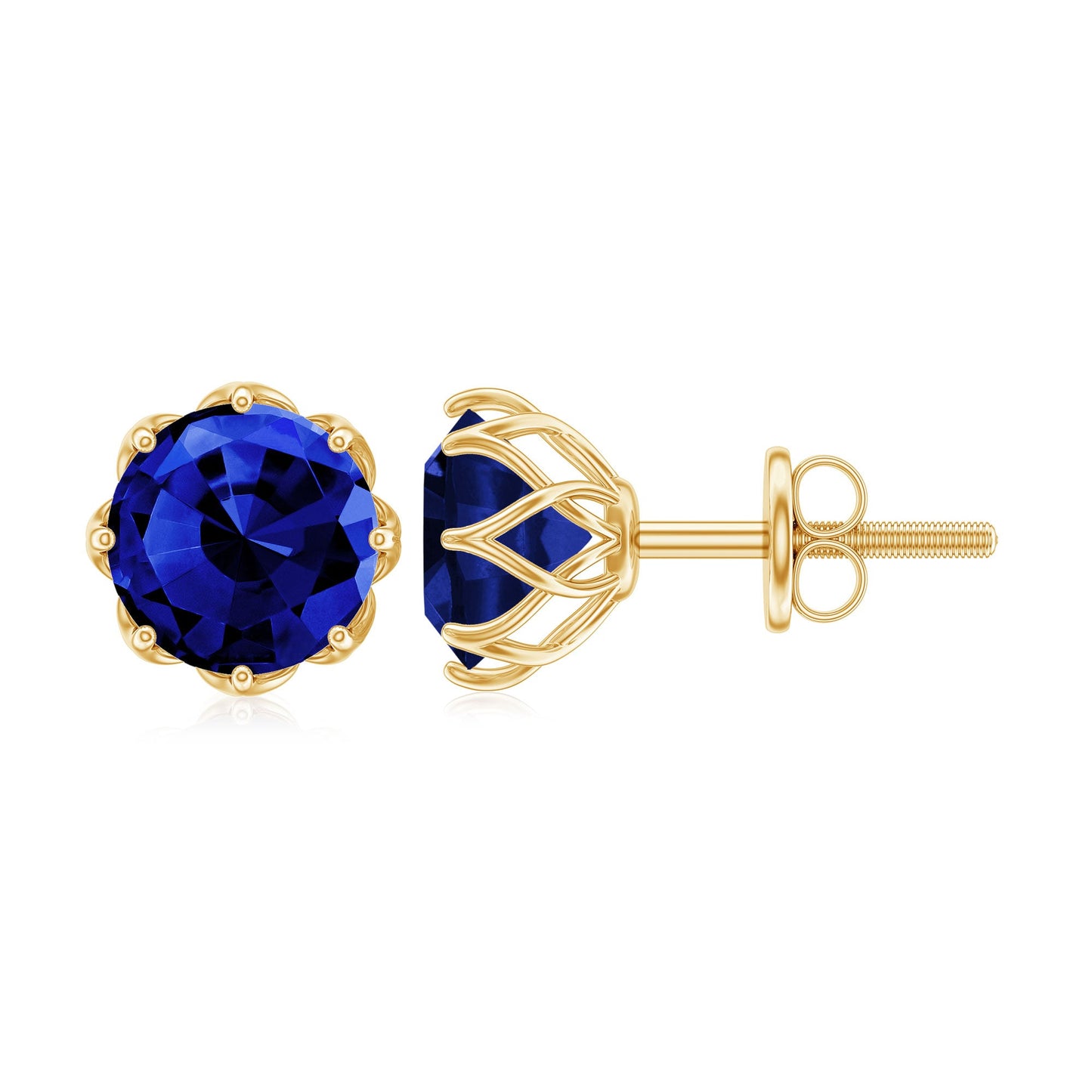 Round Lab Created Blue Sapphire Stud Earrings in Decorative Setting