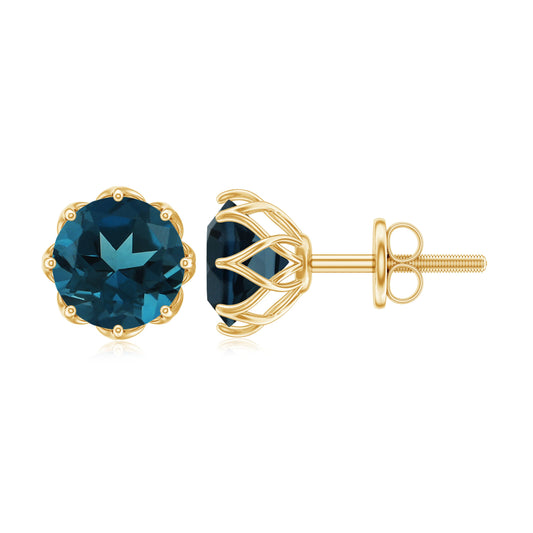 2.7 Carat Genuine London Blue Topaz Solitaire Stud Earrings With Certificate