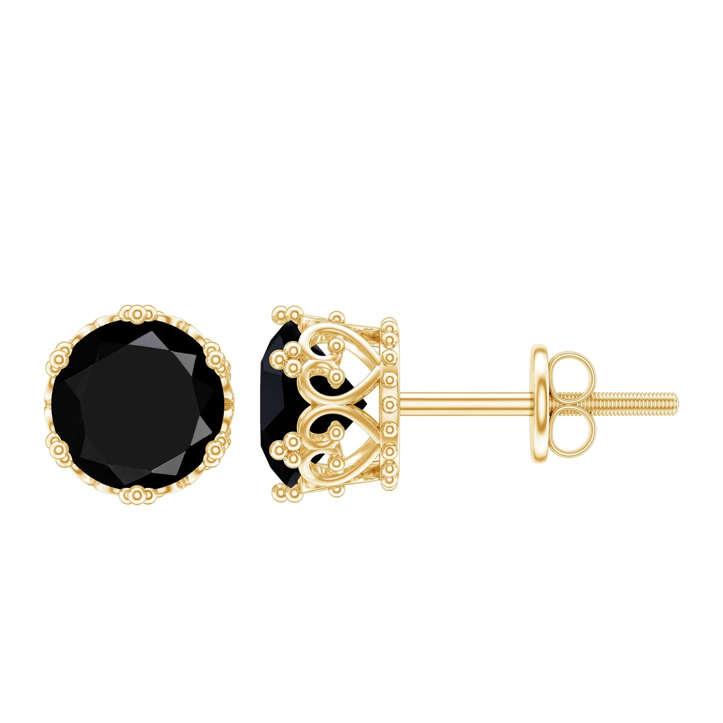 3 Carat Genuine Black Spinel Crown Stud Earrings