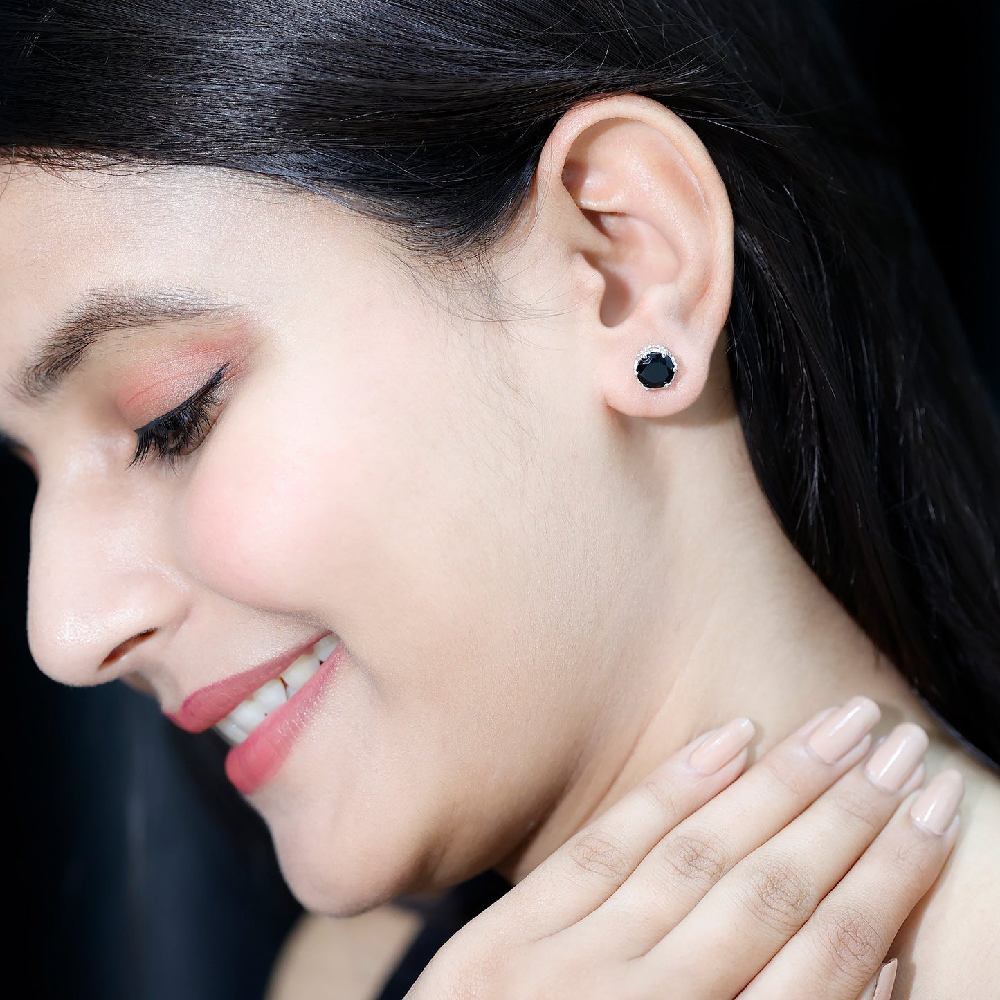 Vintage Lab Created Black Diamond Stud Earrings For Women