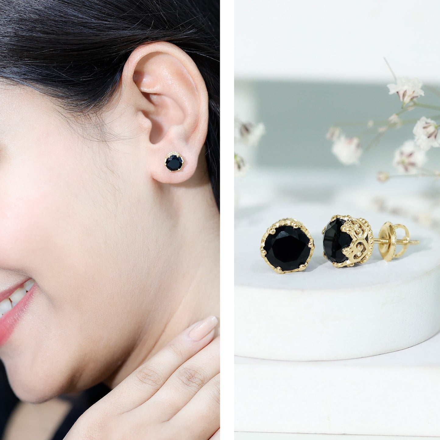 Vintage Lab Created Black Diamond Stud Earrings For Women
