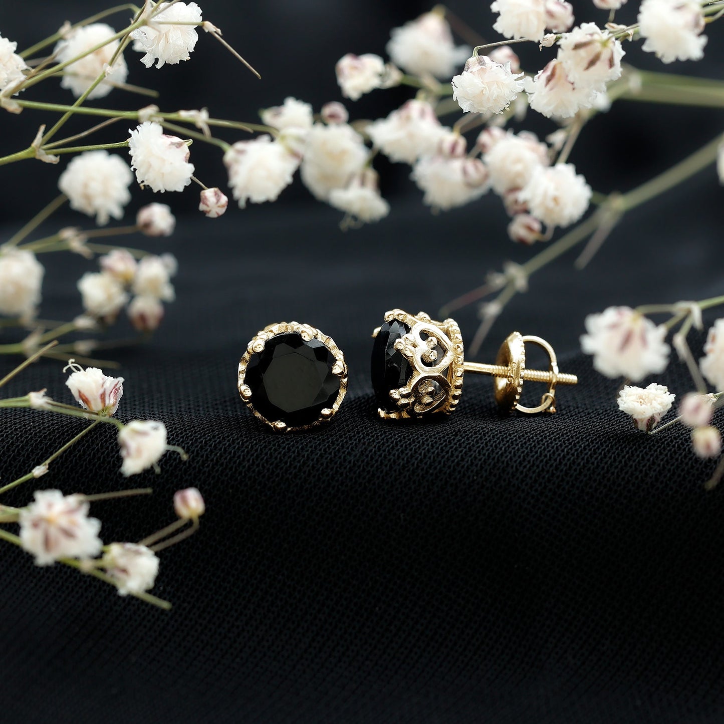 Vintage Lab Created Black Diamond Stud Earrings For Women