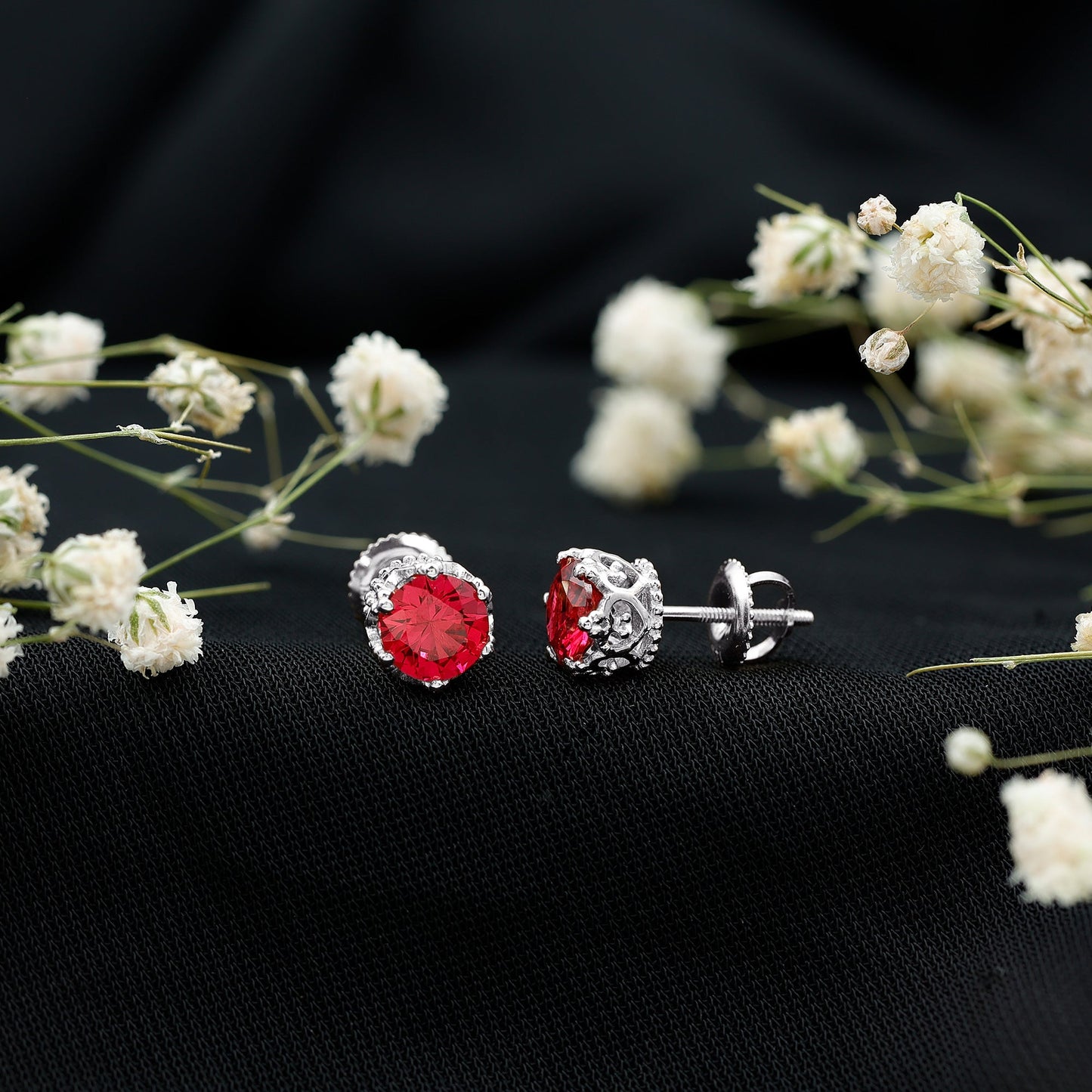 2.7 Carat Lab Created Ruby Solitaire Stud Earrings