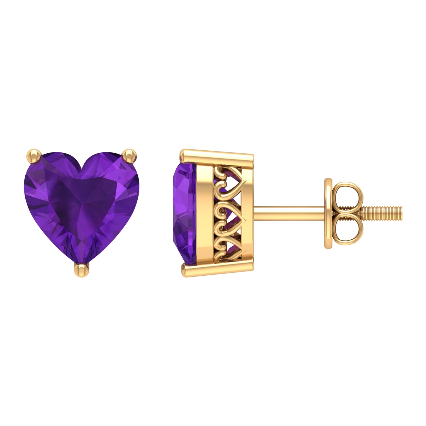 4.2 Carat Amethyst Heart Earrings in 3 Prong Setting