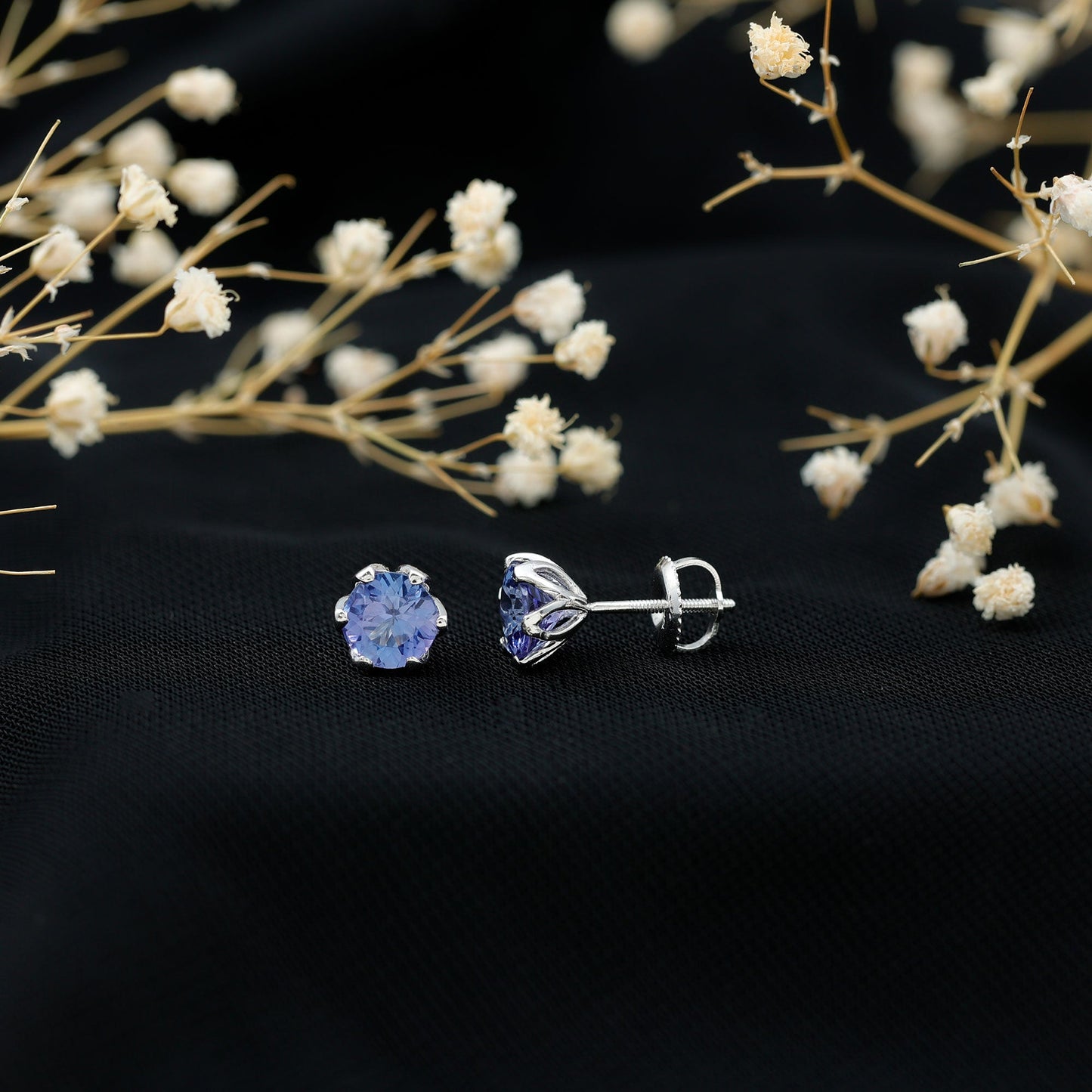1 Carat Round Cut Tanzanite Solitaire Stud Earrings for Women