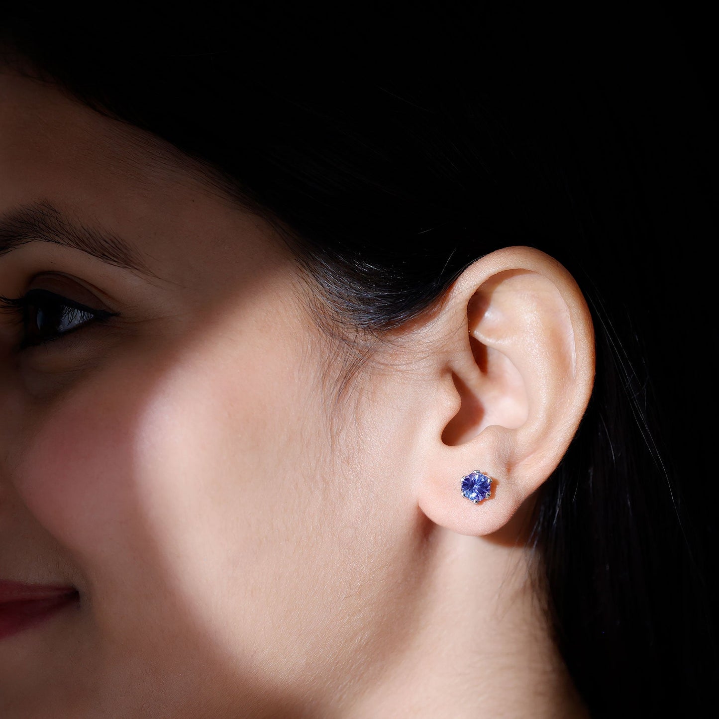1 Carat Round Cut Tanzanite Solitaire Stud Earrings for Women