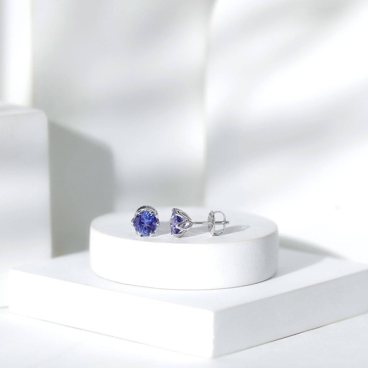 1 Carat Round Cut Tanzanite Solitaire Stud Earrings for Women