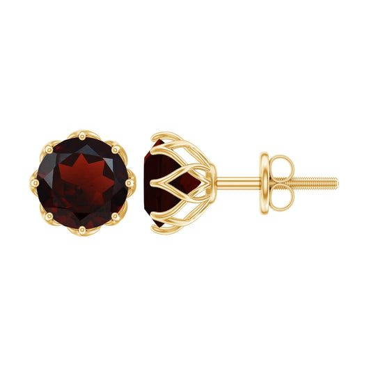 Genuine 3.4 Carat Round Cut Garnet Solitaire Stud Earrings