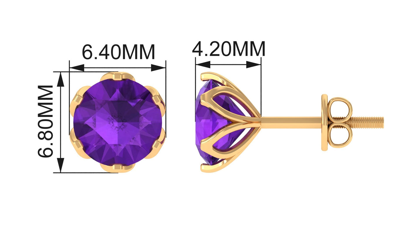 2.4 Carat Amethyst Solitaire Stud Earrings For Women