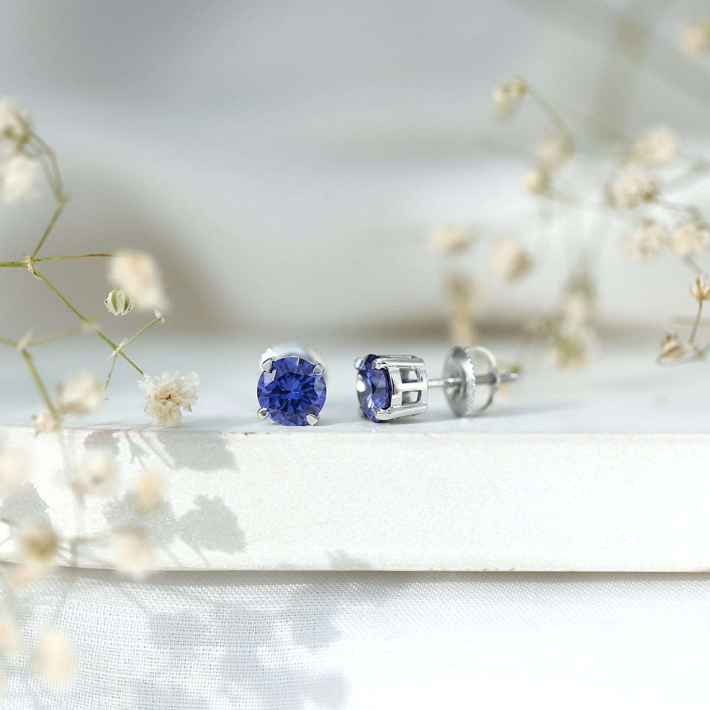 Certified Lab Created Blue Sapphire Stud Earrings in Claw Setting