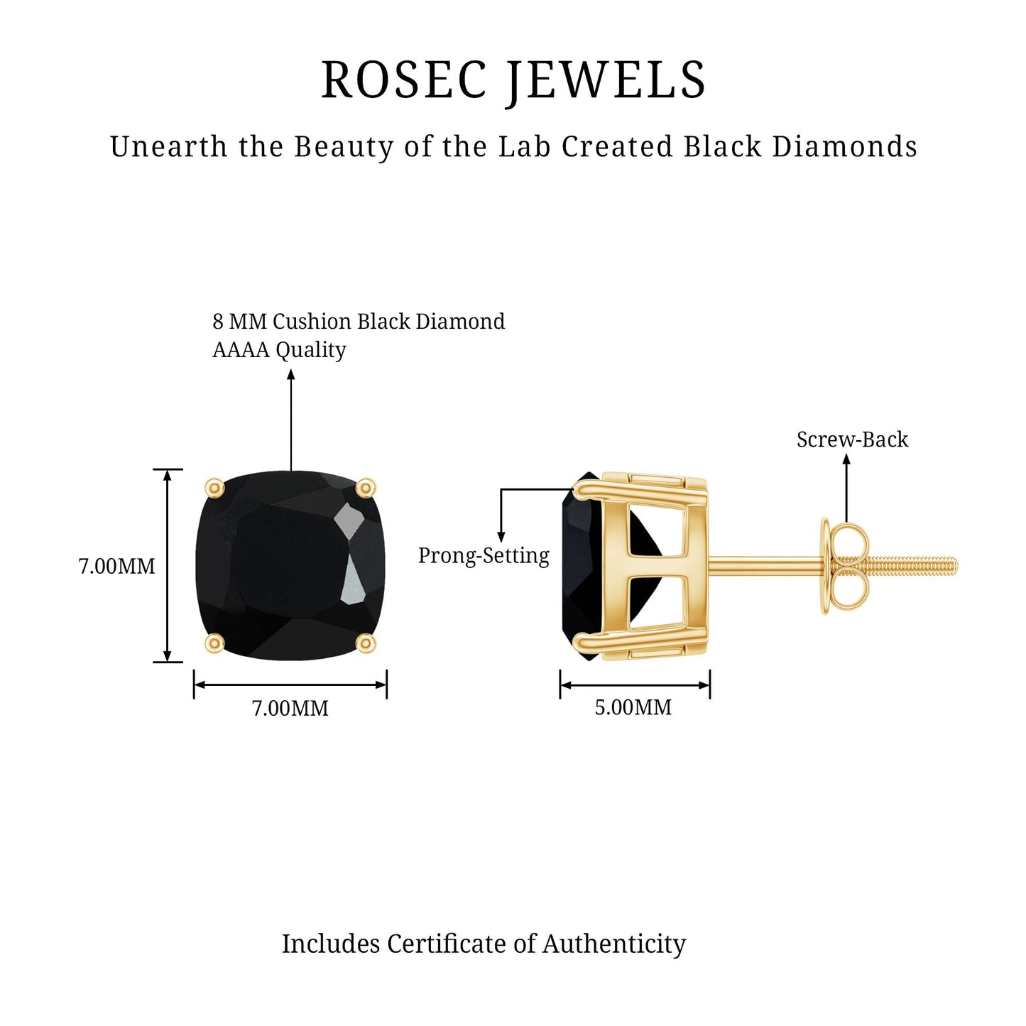 5.6 Carat Cushion Cut Created Black Diamond Stud Earrings