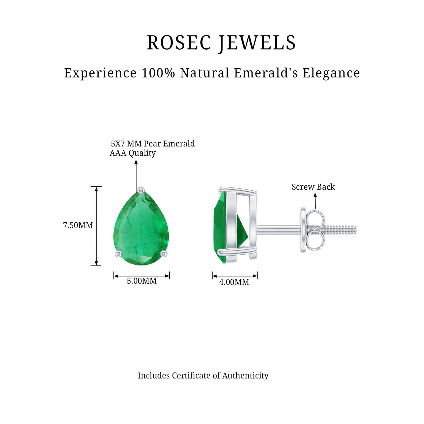 1.3 Carat Pear Cut Emerald Solitaire Stud Earrings