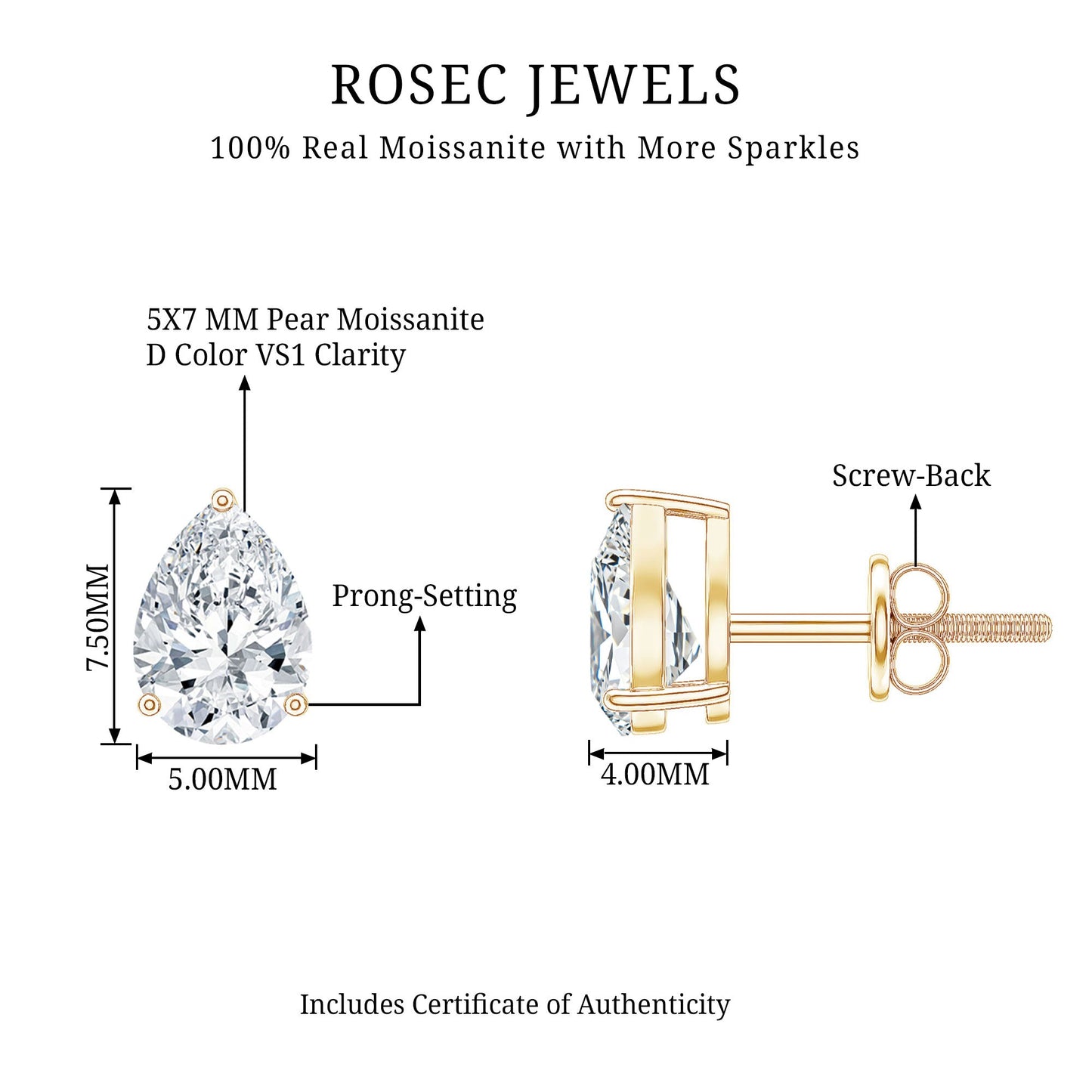 1.5 Carat Pear Cut Moissanite Teardrop Stud Earrings
