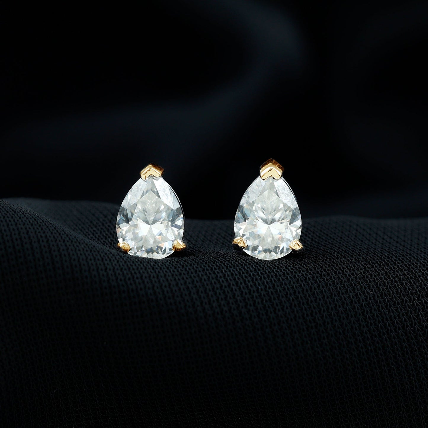 Solitaire Pear Cut Moissanite Stud Earrings